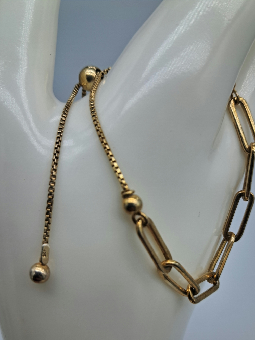 Gold-Tone S925 Adjustable Box & Paperclip Chain Bracelet